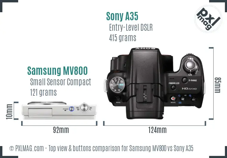 Samsung MV800 vs Sony A35 top view buttons comparison