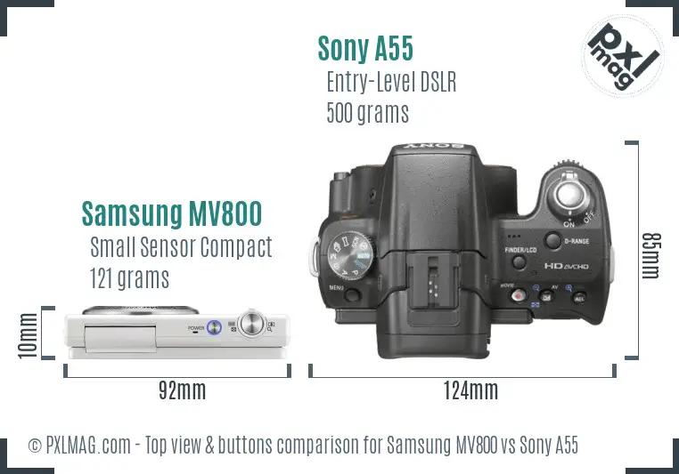 Samsung MV800 vs Sony A55 top view buttons comparison