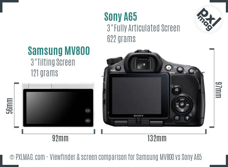 Samsung MV800 vs Sony A65 Screen and Viewfinder comparison
