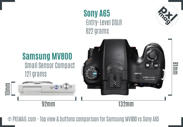 Samsung MV800 vs Sony A65 top view buttons comparison