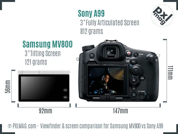 Samsung MV800 vs Sony A99 Screen and Viewfinder comparison
