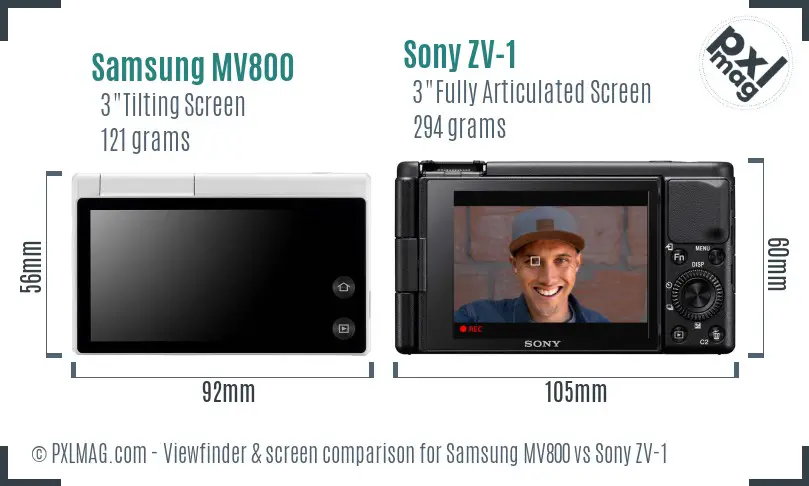Samsung MV800 vs Sony ZV-1 Screen and Viewfinder comparison
