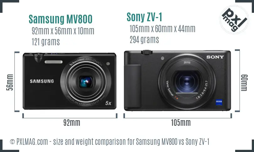 Samsung MV800 vs Sony ZV-1 size comparison