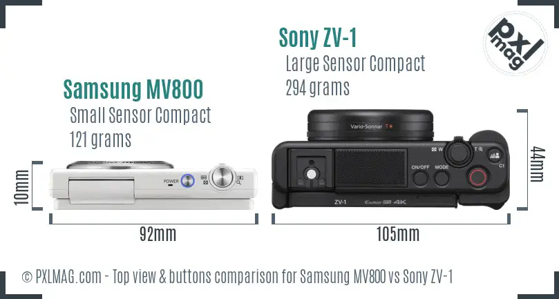 Samsung MV800 vs Sony ZV-1 top view buttons comparison