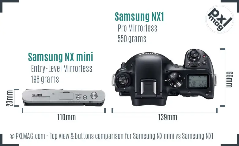 Samsung NX mini vs Samsung NX1 top view buttons comparison