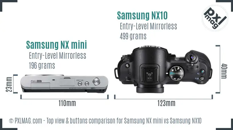 Samsung NX mini vs Samsung NX10 top view buttons comparison