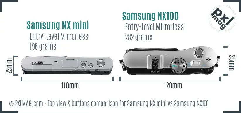 Samsung NX mini vs Samsung NX100 top view buttons comparison