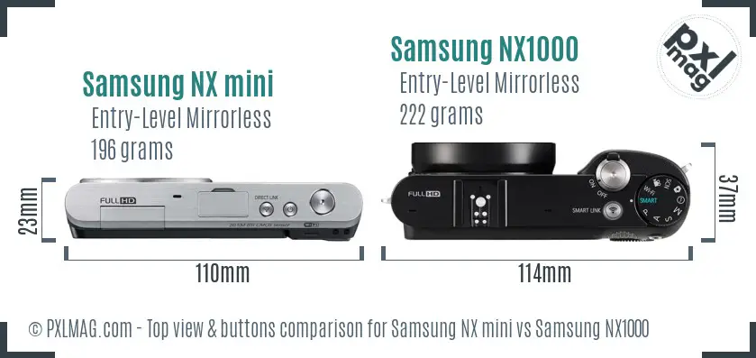Samsung NX mini vs Samsung NX1000 top view buttons comparison