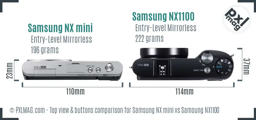 Samsung NX mini vs Samsung NX1100 top view buttons comparison