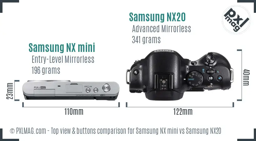 Samsung NX mini vs Samsung NX20 top view buttons comparison