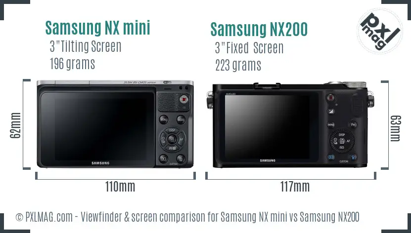 Samsung NX mini vs Samsung NX200 Screen and Viewfinder comparison