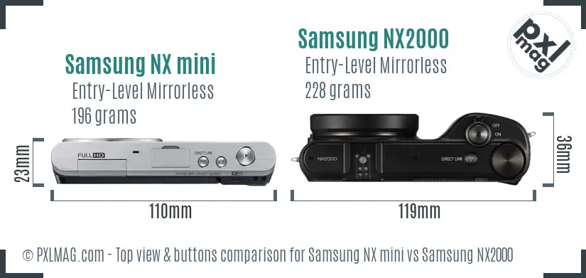 Samsung NX mini vs Samsung NX2000 top view buttons comparison