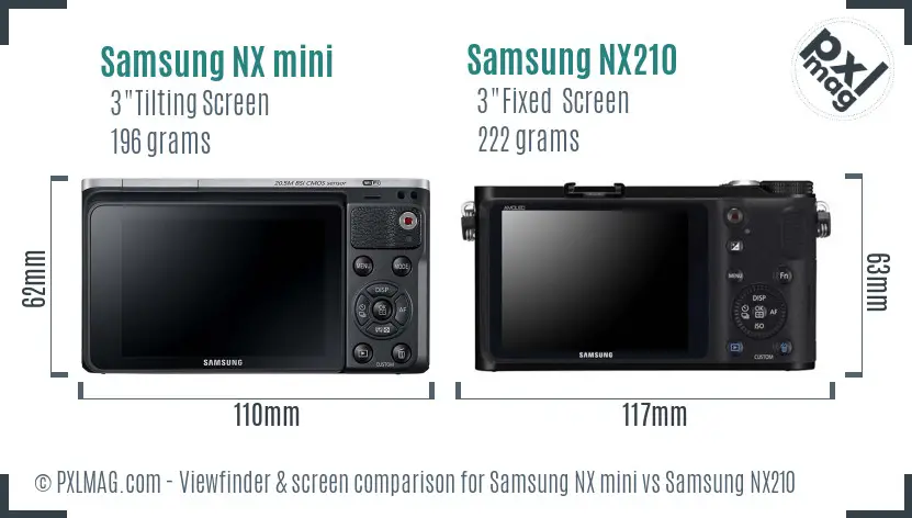 Samsung NX mini vs Samsung NX210 Screen and Viewfinder comparison