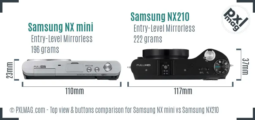Samsung NX mini vs Samsung NX210 top view buttons comparison