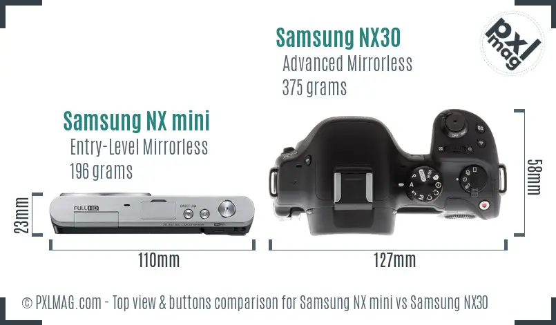 Samsung NX mini vs Samsung NX30 top view buttons comparison