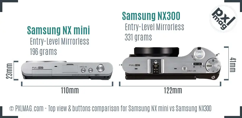 Samsung NX mini vs Samsung NX300 top view buttons comparison