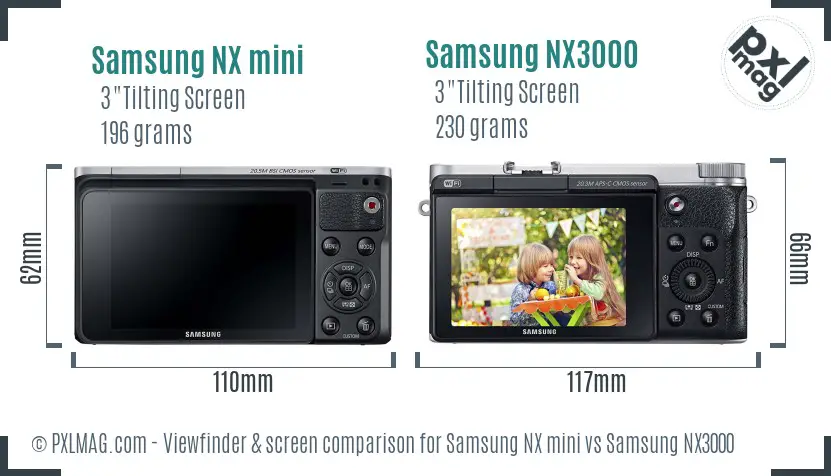 Samsung NX mini vs Samsung NX3000 Screen and Viewfinder comparison