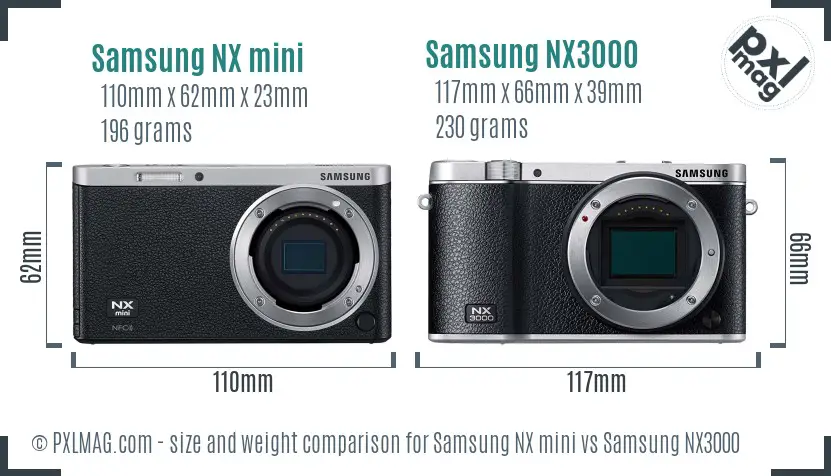 Samsung NX mini vs Samsung NX3000 size comparison