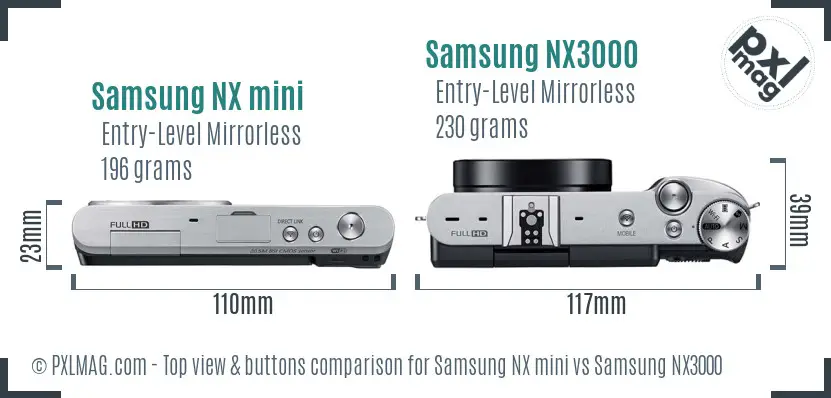 Samsung NX mini vs Samsung NX3000 top view buttons comparison