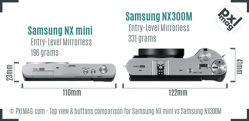 Samsung NX mini vs Samsung NX300M top view buttons comparison