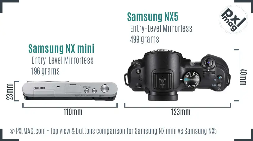 Samsung NX mini vs Samsung NX5 top view buttons comparison