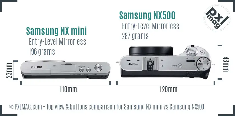 Samsung NX mini vs Samsung NX500 top view buttons comparison