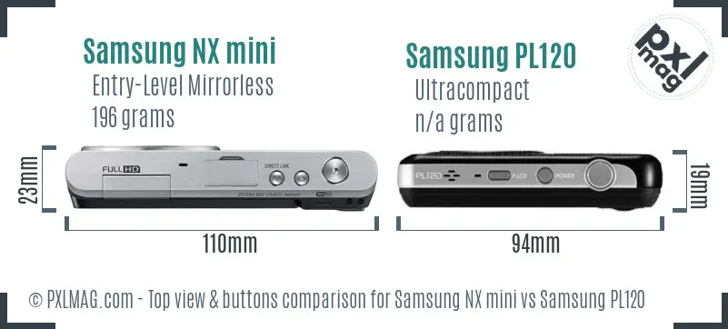 Samsung NX mini vs Samsung PL120 top view buttons comparison