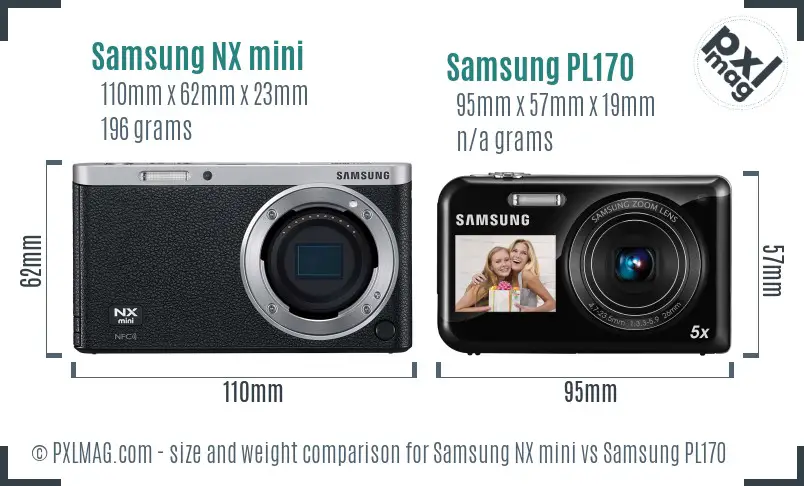 Samsung NX mini vs Samsung PL170 size comparison