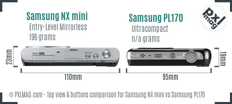 Samsung NX mini vs Samsung PL170 top view buttons comparison