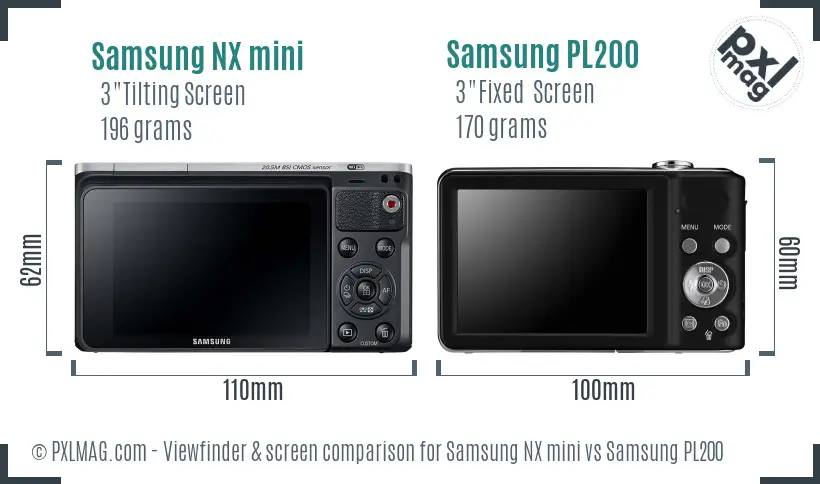 Samsung NX mini vs Samsung PL200 Screen and Viewfinder comparison