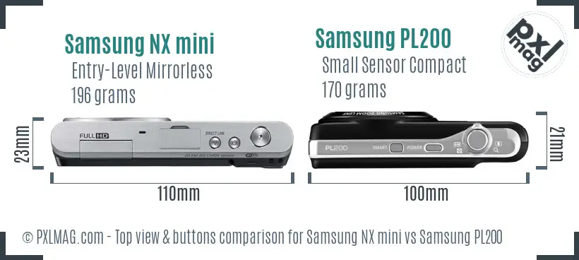 Samsung NX mini vs Samsung PL200 top view buttons comparison