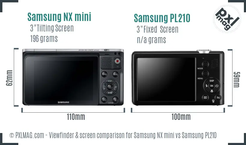 Samsung NX mini vs Samsung PL210 Screen and Viewfinder comparison