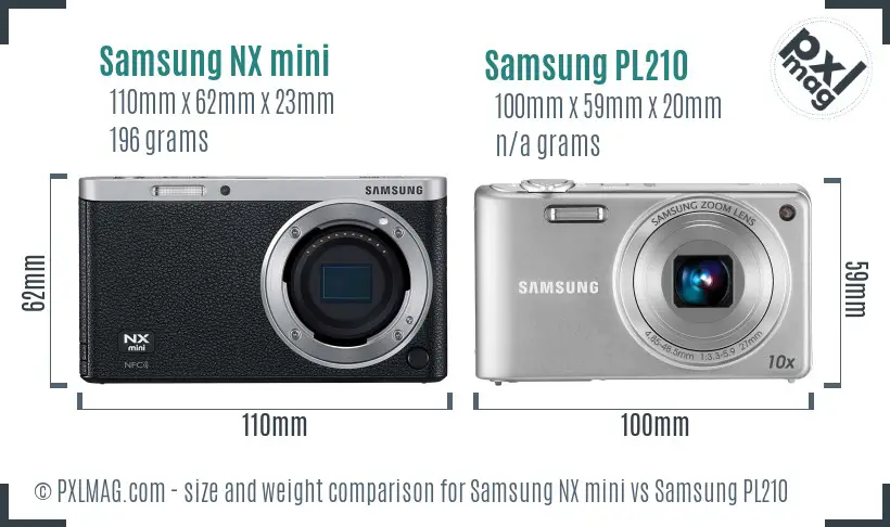 Samsung NX mini vs Samsung PL210 size comparison