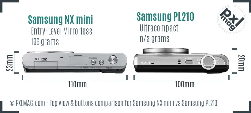 Samsung NX mini vs Samsung PL210 top view buttons comparison