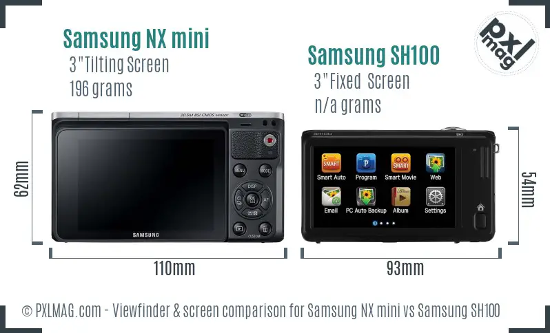 Samsung NX mini vs Samsung SH100 Screen and Viewfinder comparison
