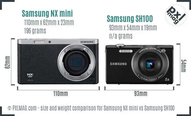Samsung NX mini vs Samsung SH100 size comparison