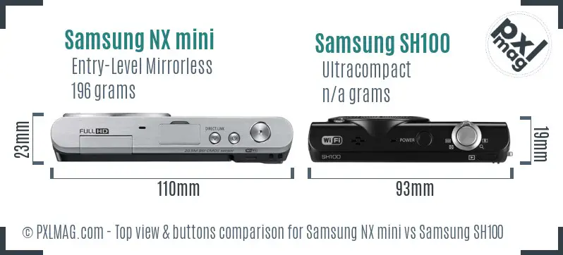 Samsung NX mini vs Samsung SH100 top view buttons comparison