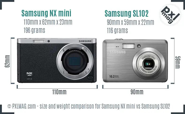 Samsung NX mini vs Samsung SL102 size comparison