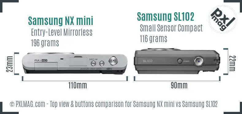 Samsung NX mini vs Samsung SL102 top view buttons comparison