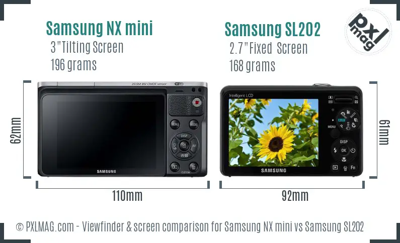 Samsung NX mini vs Samsung SL202 Screen and Viewfinder comparison