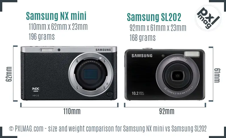 Samsung NX mini vs Samsung SL202 size comparison