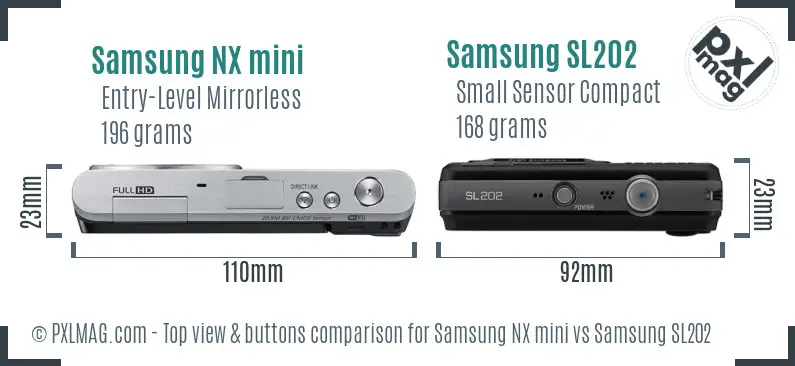 Samsung NX mini vs Samsung SL202 top view buttons comparison