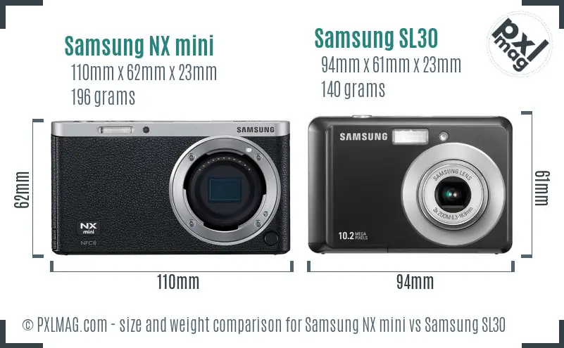 Samsung NX mini vs Samsung SL30 size comparison