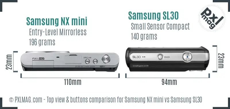 Samsung NX mini vs Samsung SL30 top view buttons comparison