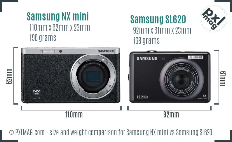 Samsung NX mini vs Samsung SL620 size comparison