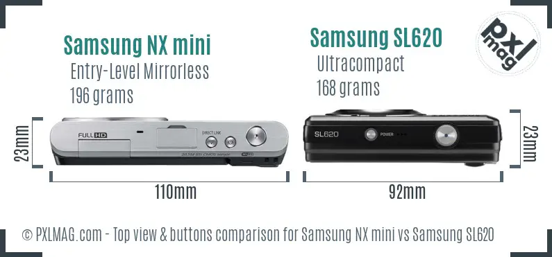 Samsung NX mini vs Samsung SL620 top view buttons comparison