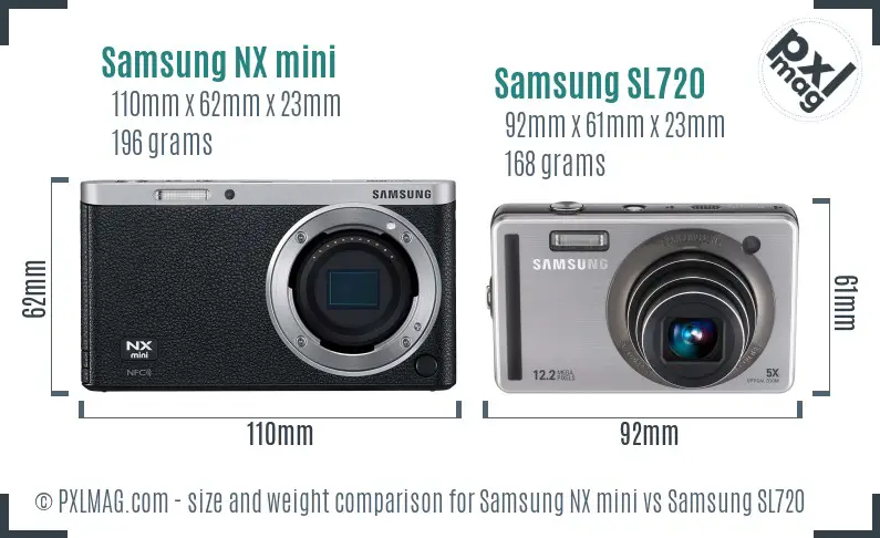 Samsung NX mini vs Samsung SL720 size comparison