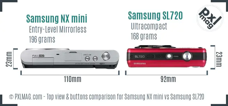 Samsung NX mini vs Samsung SL720 top view buttons comparison