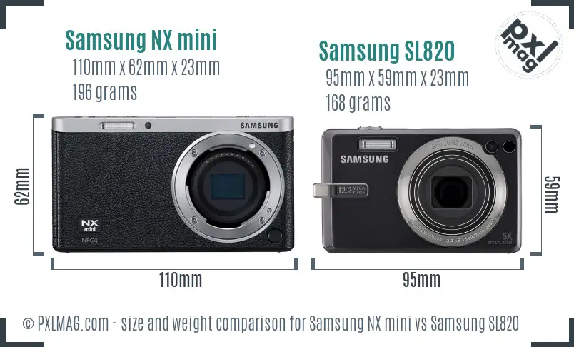 Samsung NX mini vs Samsung SL820 size comparison