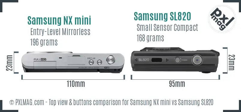 Samsung NX mini vs Samsung SL820 top view buttons comparison